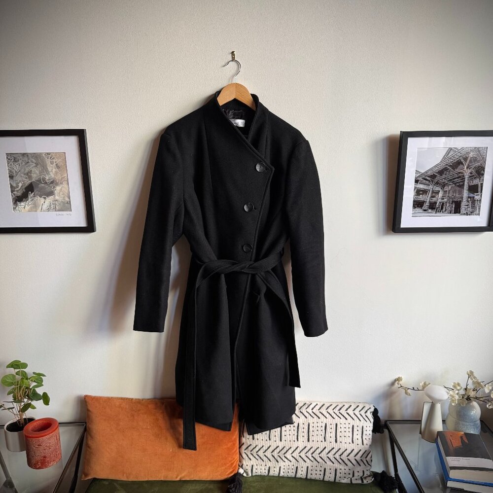 Mango Women's Black Wool Blend Coat - Plus Size
